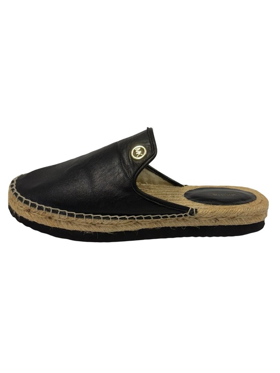 Michael Kors Hastings Leather Espadrille Mule Black Logo Slide Slip On Size 7 - Picture 8 of 12